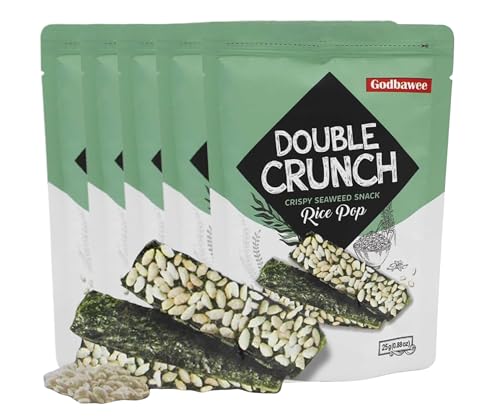 DOUBLE CRUNCH Crispy Seaweed Snack 25g x 5 pack| Herzhafter Geschmack | Gesunde, Knusprige Snackalternative (Rice Pop) von EasyCookAsia