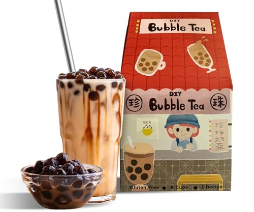 EasyCookAsia DIY Bubble Tea Kit | Hochwertige Zutaten, darunter echte Tapioka-Perlen, wiederverwendbare Bubble-Tea-Strohhalme und eine Bürste | Umweltfreundlich | Glutenfrei | Perfekt für Geschenk von EasyCookAsia