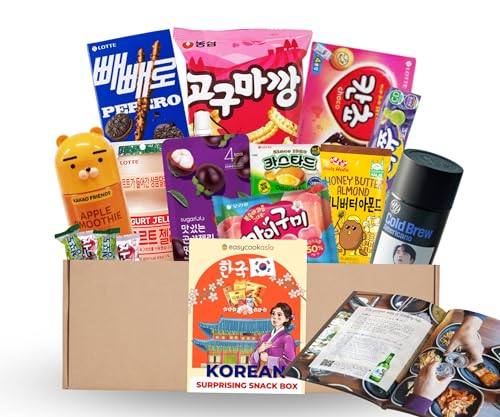 EasyCookAsia Korea Surprise Snackbox | XXL Paket mit koreanische Süßigkeiten, Getränke, Chips | in Geschenkverpackung | inkl. bsp. BTS Kafee, Pepero, Seetang Snack (S Box (15 set)) von EasyCookAsia