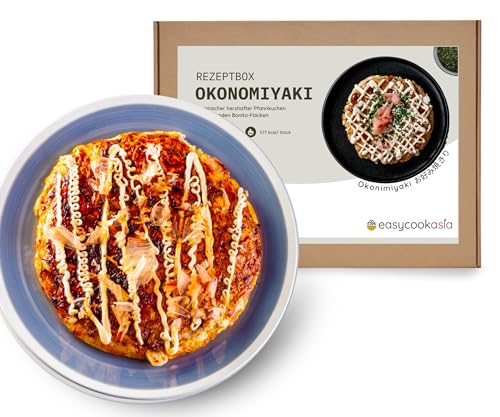 EasyCookAsia Okonomiyaki Set I inkl. Okonomiyaki Mehl (Ko), Okonomiyaki Soße, Katsuobushi - Bonitoflocken, Aonoriko, Aonori | Mit freundliche Anleitung I Besonderes Geschenk für Kochliebhaber von EasyCookAsia