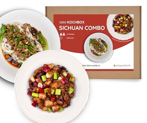 EasyCookAsia Sichuan Combo Kochbox | 10-teilige Zutaten für DanDan Noodles & Kung Pao Chicken inkl. Sichuan Pfefferkörner, Chili | DIY Sichuan Chiliöl mit Kochanleitung | Geschenkset für Kochliebhaber von EasyCookAsia