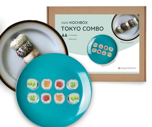 EasyCookAsia Sushi & Onigiri Kochbox | 10-teilige Komplett-Set inkl. original japanische Zutaten Sushi Reis, Bambusmatte, Sojasauce, Nori Algen, Wasabi, Ingwer | Geschenkset für Kochliebhaber von EasyCookAsia