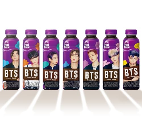 HY BTS Hotbrew Kaffee 350ml | Spezialverpackung mit BTS-Mitglied | BTS Fan-Artikle | 100% Brasilianische Bohnen | Jubiläumsedition | Kräftiger Geschmack | Zufällige Auswahl (Sweet Black Kaffee) von EasyCookAsia