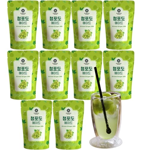 McNulty Koreanischer Pouch Drink 190ml x 10er | Erfrischende Getränke im K-Style Beutel | Fruchtige & Kaffee-Sorten | Direkt trinkfertig – ideal für unterwegs (1Box (10er), Green Grape Ade) von EasyCookAsia