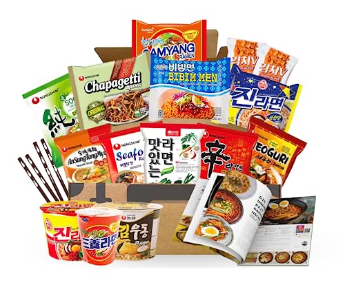 EasyCookAsia Ramen Box | 17-teilige Ramyun Box | inkl. Rezeptbuch, 2 Essstäbchen, Kimchi | Koreanische Instant Nudeln von EasyCookAsia