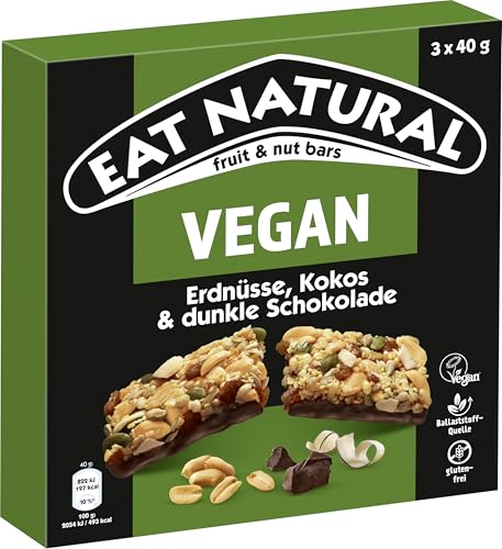 Eat Natural Frucht-und Nussriegel - Vegan Erdnüsse, Kokos und dunkle Schokolade - Veganer, glutenfreier Snack - optimal für unterwegs - 3x40 g von Eat Natural