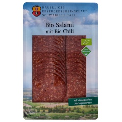 Chili-Salami, geschnitten von Echt Hällische