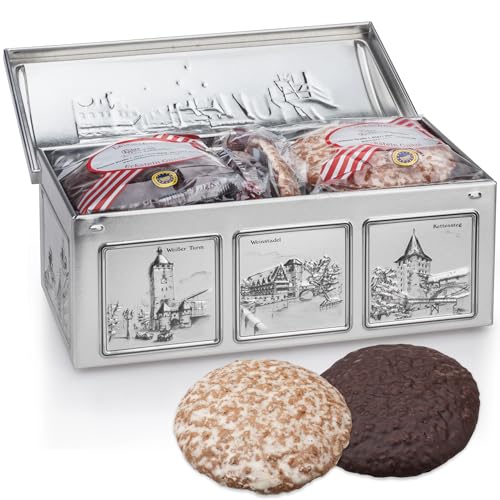 Nürnberger Elisen-Lebkuchen - 12 Stück gemischt - 900g - Truhe: silberfarben - Echte Eckstein Elisenlebkuchen Nürnberger Elisen-Lebkuchen - 12 Stück gemischt - 900g - Truhe: silberfarben - Echte Eckstein Elisenlebkuchen von Eckstein