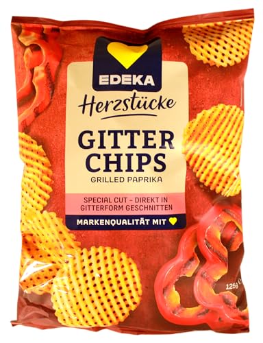 Herzstücke Gitter Chips grilled Paprika, 12er Pack (12 x 125g) von Edeka Herzstücke