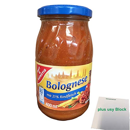 Gut & Günstig Bolognese Sauce mit 21% Rindfleisch (400g Glas) + usy Block von Edeka