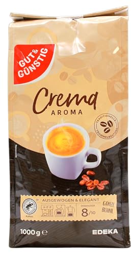 Gut & Günstig Crema Aroma ganze Kaffeebohnen, 8er Pack (8 x 1 kg) von Edeka