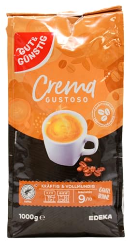 Gut & Günstig Crema Gustoso ganze Kaffee-Bohnen, 4er Pack (4 x 1 kg) von Edeka