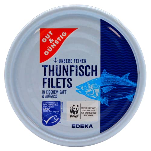 Gut & Günstig MSC Thunfisch-Filets in eigenem Saft und Aufguss, 12er Pack (12 x 150g) von Edeka