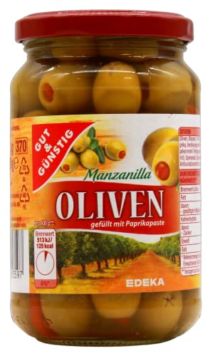 Gut & Günstig Manzanilla Oliven gefüllt mit Paprikapaste, 6er Pack (6 x 200g) von Edeka