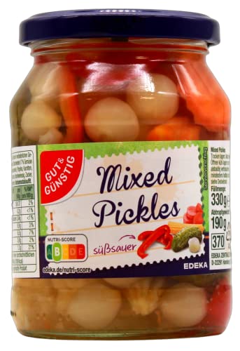 Gut & Günstig Mixed Pickles süßsauer, 12er Pack (12 x 190g) von Edeka