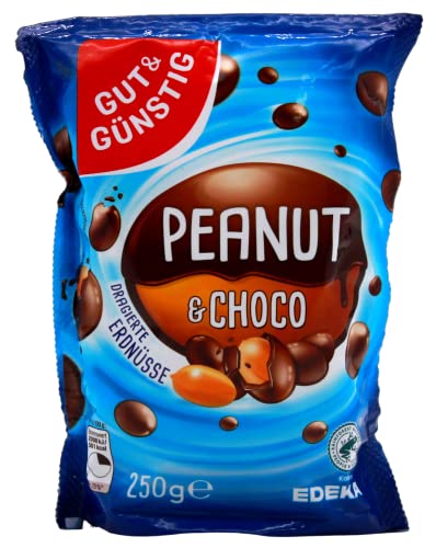 Gut & Günstig Peanut und Choco dragierte Erdnüsse, 24er Pack (24 x 250g) von Edeka
