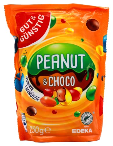Gut & Günstig Peanut und Choco dragierte Erdnüsse bunt, 24er Pack (24 x 250g) von Edeka