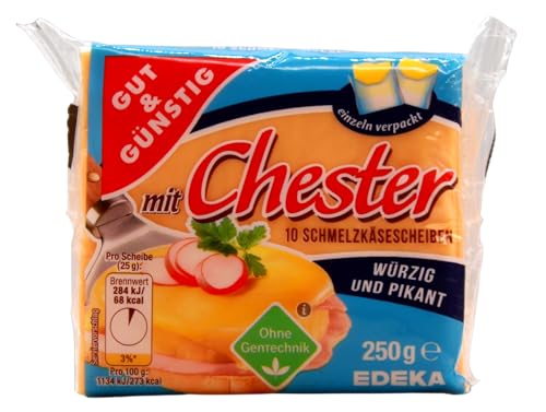 Gut & Günstig Schmelzkäsescheiben mit Chester, 16er Pack (16 x 250g) von Edeka