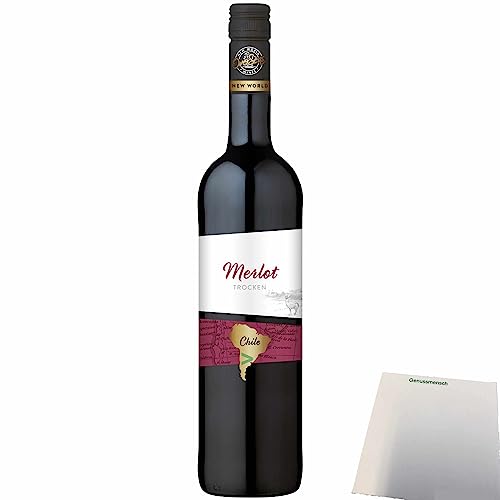 OverSeas Chile Merlot Rotwein trocken 12,5% vol. (0,75 Liter Flasche) + usy Block von Edeka