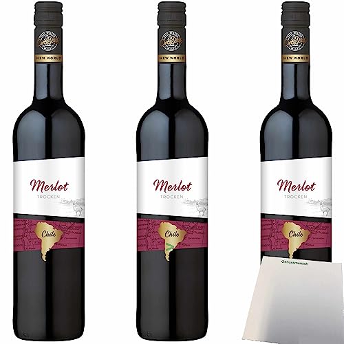 OverSeas Chile Merlot Rotwein trocken 12,5% vol. 3er Pack (3x0,75 Liter Flasche) + usy Block von Edeka