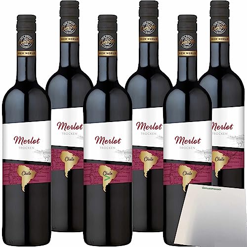 OverSeas Chile Merlot Rotwein trocken 12,5% vol. 6er Pack (6x0,75 Liter Flasche) + usy Block von Edeka