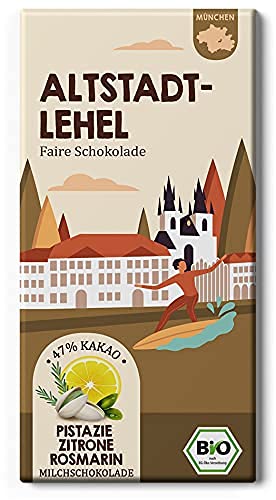 ALTSTADT LEHEL Fairtrade Bio Stadt Schokolade München/Rosmarin, Südfrucht und Pistazie/Chocolatier Edelmond von Edelmond