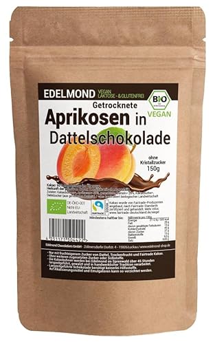 Aprikose in Dattel-Schokolade. Bio von Edelmond. Zuckerfreie Trocken-Frucht. Süßigkeit ohne Zusatz von Kristallzucker. von Edelmond