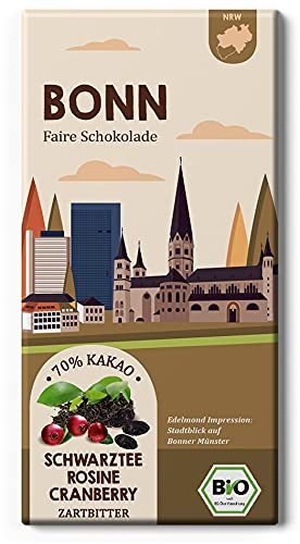 BONN Schwarztee, Rosine und Cranberry Schokolade/Bio + Fairtrade-Kakao 1 Tafel, 80g von Edelmond