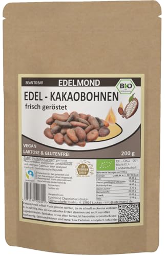 Geröstete Kakaobohnen FAIR TRADE & Cadmium Anlalysiert / 200g frische Bio Röstung / Edelmond AAA Edelkakao von Edelmond