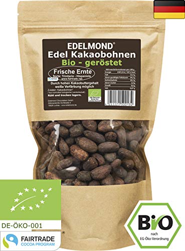 Geröstete Kakaobohnen FAIR TRADE & Cadmium Anlalysiert / 200g frische Bio Röstung / Edelmond AAA Edelkakao von Edelmond