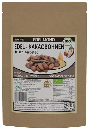 Geröstete Kakaobohnen FAIR TRADE & Cadmium Anlalysiert / 750 g frische Bio Röstung / Edelmond AAA Edelkakao von Edelmond