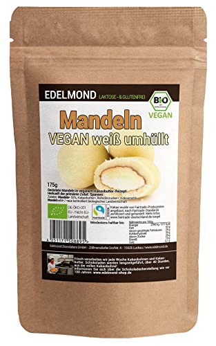 Ganze Mandeln Vegan in Art einer weißen Schokolade/Bio + Laktosefrei: Mandelmehl statt Milch / 175g Tüte von Edelmond