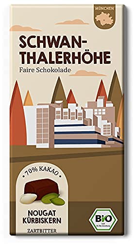 Bio Nougat und Kürbiskern Schokolade / Schwanthaler Höhe Fair Trade Stadt Schokolade / München Bayern Tafel vom Edelmond Chocolatier von Edelmond