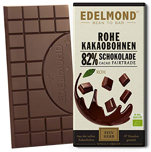 Edelmond Rohe Schokolade 82% Bio. Nur Kakaobohnen und Kokosblütennektar. Als Genuss - Geschenk ideal! Vegan und Fair-Trade (1 Tafel) von Edelmond