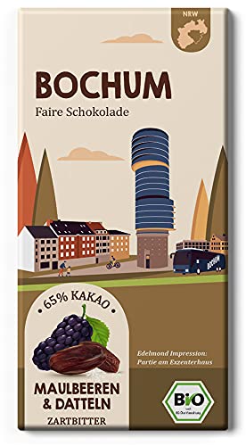 BOCHUM Maulbeere und Dattel Zartbitter/Bio + Fair Trade Schokolade / 1 Tafel Edelkakao 80g von Edelmond