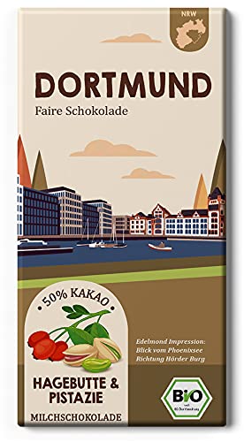 DORTMUND Hagebutte und Pistazie/Fairtrade & Bio Schokolade/Edel - Vollmilch (1 Tafel, 80g) von Edelmond