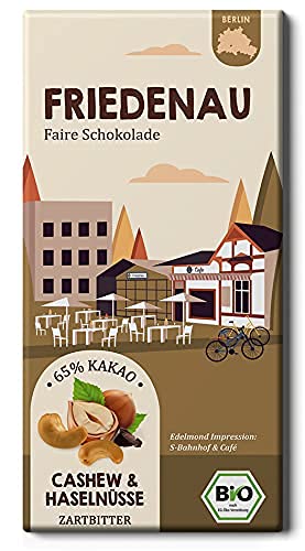 FRIEDENAU Cashew und Haselnüsse Schokolade / Bio & Fairtrade-Kakao / Berliner Stadtteil Tafel, 80g von Edelmond
