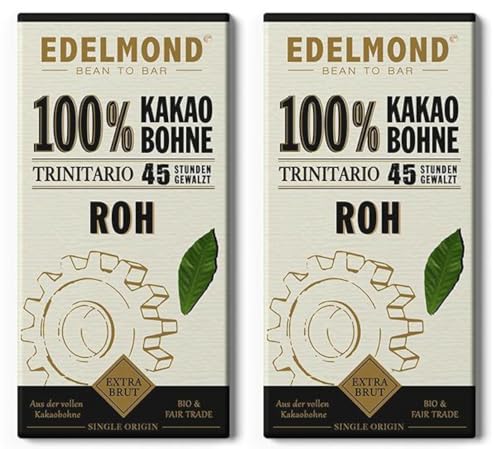 Edelmond 100% Roh-Schokolade: Bio, Antioxidantien, Vegan, Glutenfrei, Naturbelassene Handarbeit, Fair Trade Kakao (2 Tafeln) von Edelmond