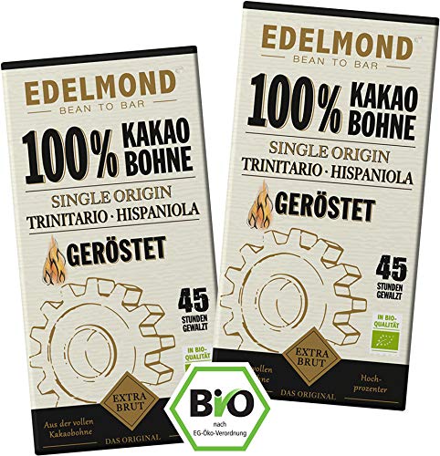 Edelmond 100% geröstete Edel Kakaobohnen. Langzeitgeführt ohne Kakaomasse. Extra bitter, da handwerklich gemahlene Kakaobohne. (2 Tafeln) von Edelmond