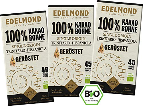 Edelmond 100% geröstete Edel Kakaobohnen. Langzeitgeführt ohne Kakaomasse. Extra bitter, da handwerklich gemahlene Kakaobohne. (3 Tafeln) von Edelmond