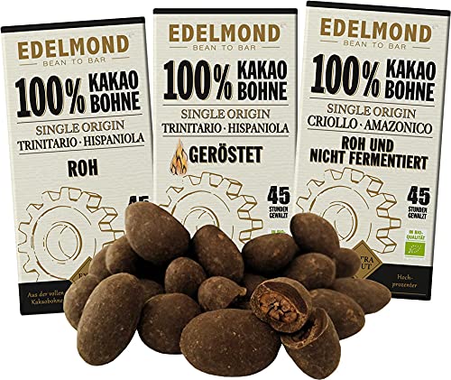 Edelmond Bio 100% Kakao Schokoladen-Paket. Nur Edel-Kakaobohnen. Handgemacht, vegan & fair-trade. Extra Extra herb! von Edelmond