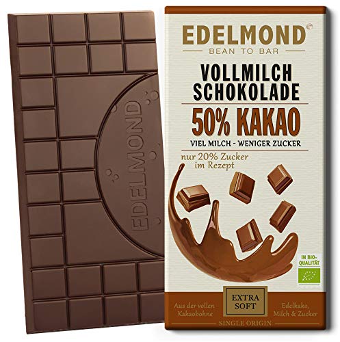 Edelmond Bio 50% Kakao. Milch - Schokolade aus gewalzten Kakaobohnen. Fair Trade. Single Plantation Qualität. (1 Tafel) von Edelmond