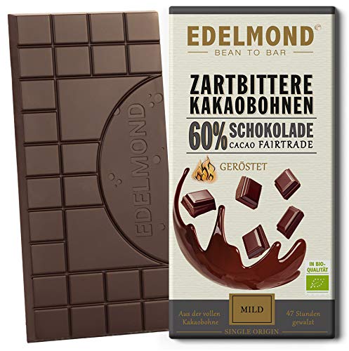 Edelmond Bio 60% Zartbitter Schokolade aus der vollen Kakaobohne gewalzt. Grand Cru Kakao, fruchtig und vollmundig. (1 Tafel) von Edelmond