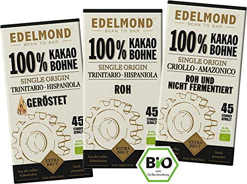 Edelmond Bio Bittere 100% Schokolade - Kakao Pur Paket ✓ Drei bitterste Schokoladen ✓ Für Puristen und extrem Genießer ✓ Vegan und Fair-Trade ✓ Ohne Soja Emulgatoren von Edelmond