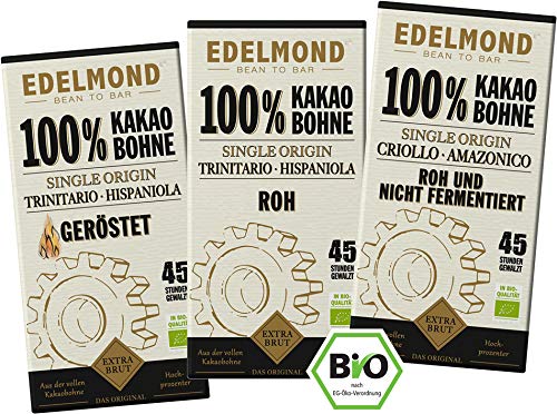 Edelmond Bio Bittere 100% Schokolade - Kakao Pur Paket ✓ Drei bitterste Schokoladen ✓ Für Puristen und extrem Genießer ✓ Vegan und Fair-Trade ✓ Ohne Soja Emulgatoren Edelmond Bio Bittere 100% Schokolade - Kakao Pur Paket ✓ Drei bitterste Schokoladen ✓ Für Puristen und extrem Genießer ✓ Vegan und Fair-Trade ✓ Ohne Soja Emulgatoren von Edelmond