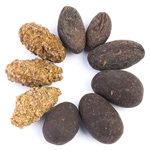 Bio Kakaobohnen Variation Edelmond: geröstet + zartbitter umhüllt + kandiert. 80 Gr. Naturkost ohne Allergene, die Schokoladen Basis zum verkosten von Edelmond