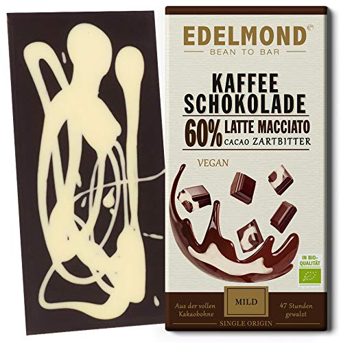 Edelmond Bio "Latte Macchiato" Vegan Schokolade ✓ Kakaobohnen und Kaffeebohnen gewalzt ✓ Ohne künstliche Aromen ✓ Glutenfrei ✓ Fair-Trade (1 Tafel) von Edelmond