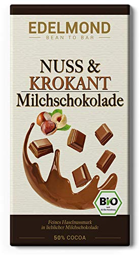 Edelmond Bio Nuss-Krokant Milchschokolade. Fair Trade Cacao. Nicht so süß, für Genießer guten Kakao´s (50%) von Edelmond