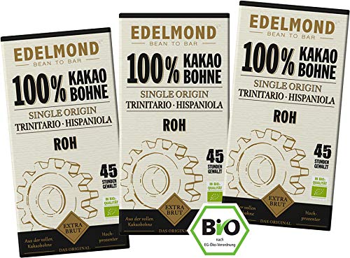 Edelmond Bio Rohe 100% Edel - Kakaobohne Tafel. Pur abgestimmter Kakao. Sehr bitter - keine normale Schokolade. Cadmium getestet. . (3 Tafeln) von Edelmond