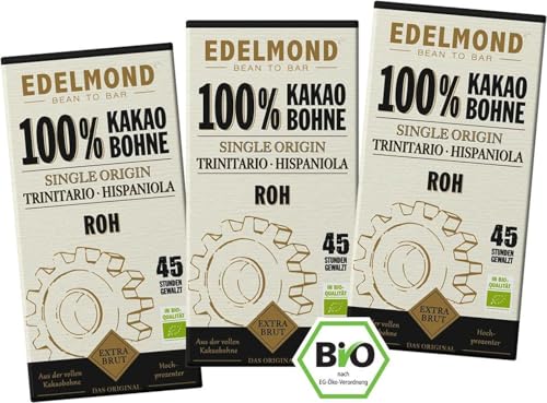 Edelmond Bio Rohe 100% Edel - Kakaobohne Tafel. Pur abgestimmter Kakao. Sehr bitter - keine normale Schokolade. Cadmium getestet. . (3 Tafeln) von Edelmond